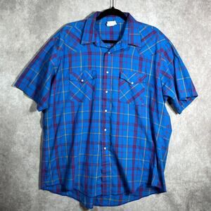 Vintage Saddlebrook Western Shirt Mens‎ XL Blue Plaid Pearl Snap Cowboy Rodeo